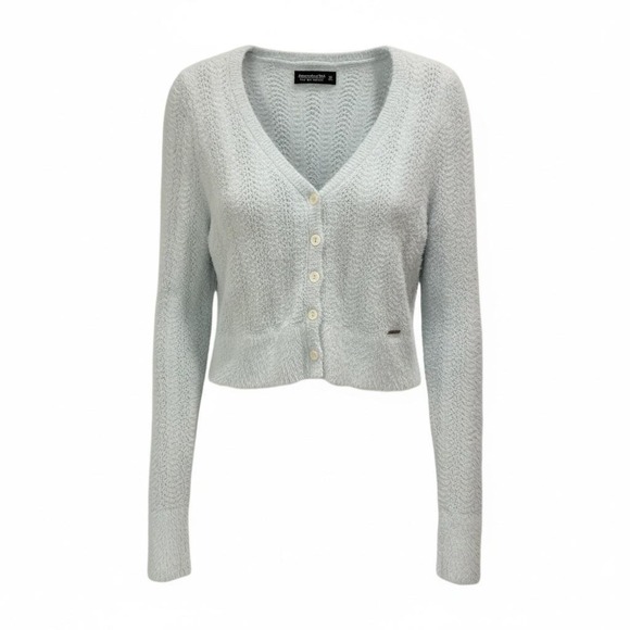 Abercrombie & Fitch Sweaters - Abercrombie Fitch Fuzzy Knit Crop Cardigan Light Blue Soft Button Front XS